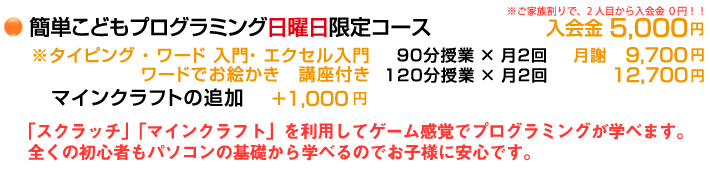 簡単こどもプログラミング日曜日定額プラン