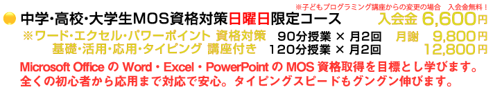 高校生大学生MOS日曜日プラン